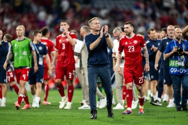240625 Head coach Kasper Hjulmand of Denmark after the UEFA Euro 2024 Football Championship match between Denmark and Serbia on June 25, 2024 in Munich Photo Mathias Bergeld BILDBYRAN kod MB MB0940 fotboll football soccer fotballs em europamästerskap em uefa euro uefa european football championship euro 2024 danmark denmark serbien serbia bbeng  Copyright: MATHIASxBERGELD BB240625MB106