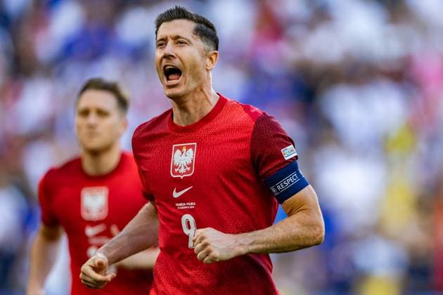 France Vs Poland during the UEFA EURO, EM, Europameisterschaft,Fussball 2024 match in Dortmund, Germany Robert Lewandowski of Poland celebrates a goal during the UEFA EURO 2024 group stage match between France and Poland at Football Stadium Dortmund. Copyright: xMikolajxBarbanellx