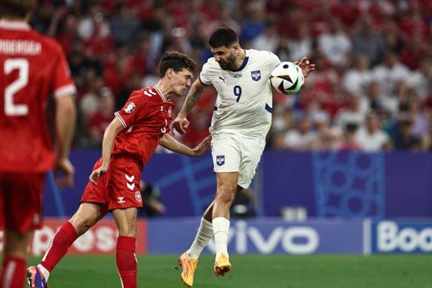 Andreas Christensen (Denmark)Aleksandar Mitrovic (Serbia) during the UEFA EURO, EM, Europameisterschaft,Fussball Germany 2024 match between Denmark 0-0 Serbia at Munich Football Arena on June 25, 2024 in Munich, Germany. Noxthirdxpartyxsales  (257681681)