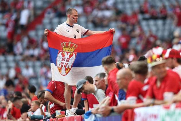Supporters (Serbia) during the UEFA EURO, EM, Europameisterschaft,Fussball Germany 2024 match between Denmark 0-0 Serbia at Munich Football Arena on June 25, 2024 in Munich, Germany. Noxthirdxpartyxsales  (257681821)