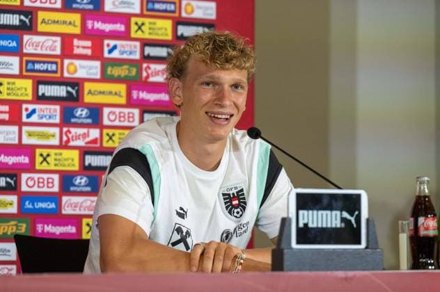 Football, Men, Season 2023 2024, European Championship 2024 in Germany, Press conference of the Austrian national team at the ÖFB Media Center Berlin Marshall Haus Messe Berlin , Leopold Querfeld Austria , 26 06 2024, Copyright: xMatthiasxKochx