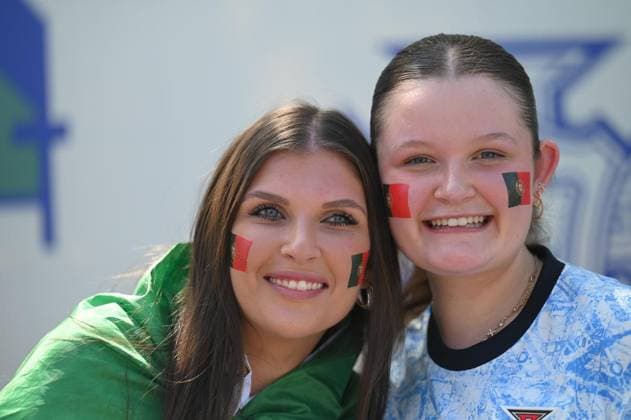 Soccer Euro 2024 in Gelsenkirchen FOR EDITORIAL PURPOSES ONLY p Fans celebrate the teams of Portugal and Georgia on Wednesday, 26 6 2024 in Gelsenkirchen before the match of the European Football Championship in the Veltins Arena Germany NRW Gelsenkirchen Copyright IngoxOtto Copyright: IngoxOtto doc7w1day5o1ua15i4n0o1w ,EDITORIAL USE ONLY Copyright: IngoxOtto