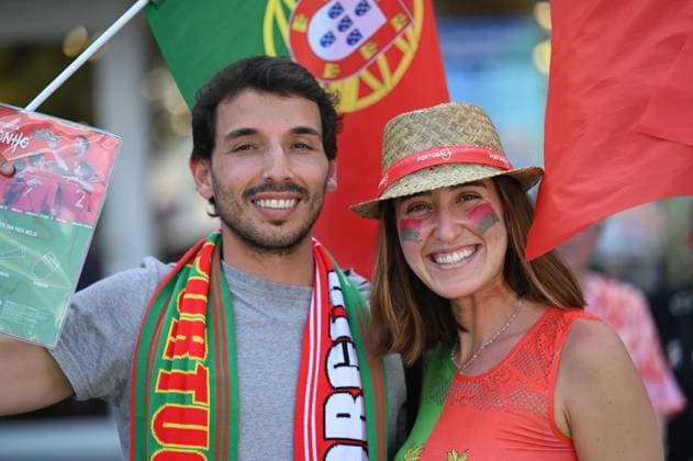 Soccer Euro 2024 in Gelsenkirchen FOR EDITORIAL PURPOSES ONLY p Fans celebrate the teams of Portugal and Georgia on Wednesday, 26 6 2024 in Gelsenkirchen before the match of the European Football Championship in the Veltins Arena Germany NRW Gelsenkirchen Copyright IngoxOtto Copyright: IngoxOtto doc7w1dbv0x3ogr7ihnocr ,EDITORIAL USE ONLY Copyright: IngoxOtto