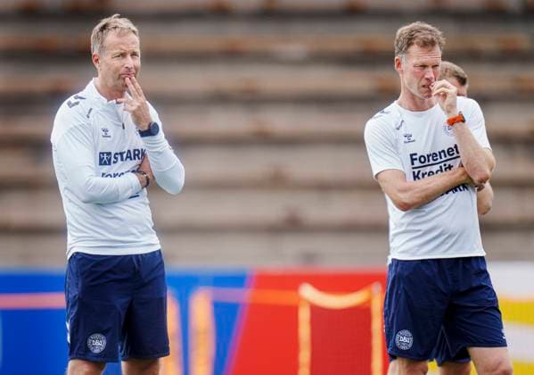 Danish coach Kasper Hjulmand L and assistant coach Morten Wieghorst during the national team s training in Freudenstadt, Germany Wednesday, June 26, 2024 Photo Liselotte Sabroe Ritzau Scanpix , Freudenstadt Germany  Copyright: Ritzau Scanpix LiselottexSabroex spdk20240626-163444-L