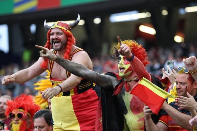 Belgium fans in the stands Ukraine v Belgium, UEFA European Championship, EM, Europameisterschaft 2024, Group E, Football, Stuttgart Arena, Stuttgart, Germany - 26 Jun 2024 EDITORIAL USE ONLY No use with unauthorised audio, video, data, fixture lists, club league logos or live services. Online in-match use limited to 120 images, no video emulation. No use in betting, games or single club league player publications. Copyright: xMichaelxZemanek Shutterstockx 14555605a