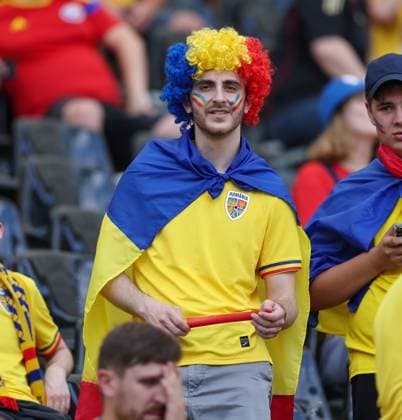 26 06 2024, European Football Championship, UEFA EURO 2024, Slovakia Romania, Group E, Arena Frankfurt, v l , Romania fans before the match Copyright: HMBxMedia