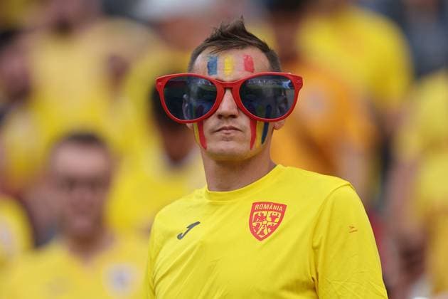 26 06 2024, European Football Championship, UEFA EURO 2024, Slovakia Romania, Group E, Arena Frankfurt, v l , Romania fans before the match Copyright: HMBxMedia