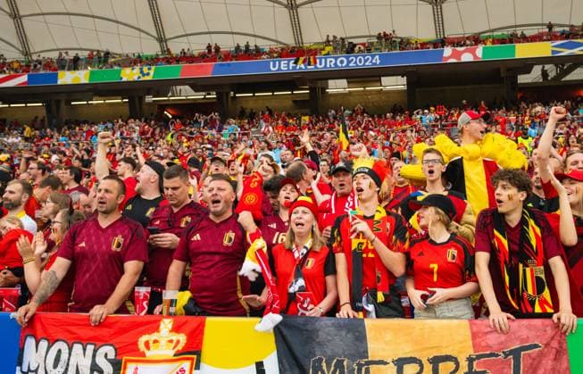 Fans of Belgium cheer for their team, UEFA EURO 2024 Group E, Ukraine vs Belgium, Arena Stuttgart on June 26, 2024 in Stuttgart, Germany Photo by Silas Schueller DeFodi Images Fans of Belgium cheer and shout, UEFA EURO 2024 Group E, Ukraine vs Belgium, Arena Stuttgart on June 26, 2024 in Stuttgart, Germany Photo by Silas Schueller DeFodi Images Defodi 738 738 UKRBEL 20240626 120 Defodi-738