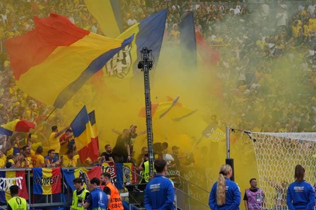 Romanian fans with smoke and Bengalos Frankfurt 26 06 2024 Slovakia vs Romania, EURO2024 M33 Group E, EM Arena Frankfurt