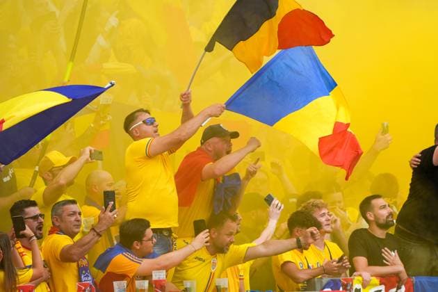 Romanian fans with smoke and Bengalos Frankfurt 26 06 2024 Slovakia vs Romania, EURO2024 M33 Group E, EM Arena Frankfurt