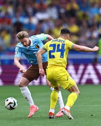 Kevin De Bruyne of Belgium and Oleksandr Tymchyk of Ukraine Ukraine v Belgium, UEFA European Championship, EM, Europameisterschaft 2024, Group E, Football, Stuttgart Arena, Stuttgart, Germany - 26 Jun 2024 EDITORIAL USE ONLY No use with unauthorised audio, video, data, fixture lists, club league logos or live services. Online in-match use limited to 120 images, no video emulation. No use in betting, games or single club league player publications. Copyright: xMichaelxZemanek Shutterstockx 14555605q