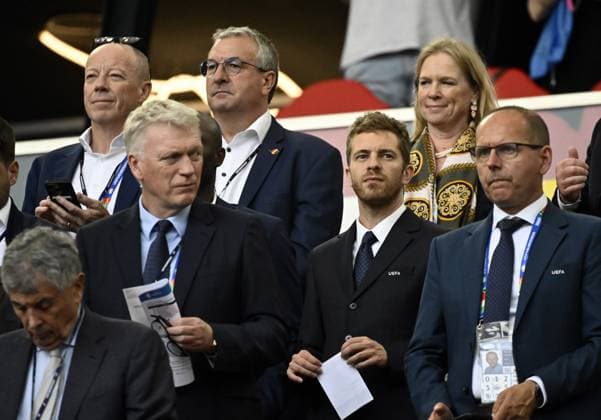 RBFA CEO Piet Vandendriessche, Federation Wallonia - Brussels Minister President Pierre-Yves Jeholet and KBVB-URBFA chairwoman Pascale Van Damme pictured during a soccer game between Ukraine and Belgian national soccer team Red Devils, Wednesday 26 June 2024 in Stuttgart, Germany, the third match in the group stage of the UEFA EURO, EM, Europameisterschaft,Fussball 2024 European championships. DIRKxWAEM  x95322875x