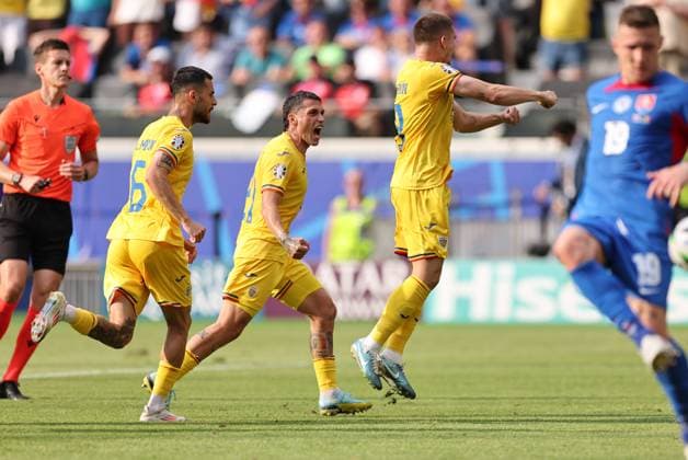 26 06 2024, European Football Championship, UEFA EURO 2024, Slovakia Romania, Group E, Arena Frankfurt, v l , Goal celebration to 1 1 by Razvan Gabriel Marin Romania , Goal celebration, celebrate the goal Copyright: HMBxMedia