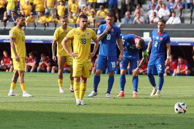 Goal to 1 1 from penalty kick by Razvan Marin Romania, No. 18 , Preliminary round match M33, SVK ROU, Group E, European Football Championship, Slovakia vs Romania, European Football Championship, Slovakia vs Romania, Frankfurt, 26 06 2024,