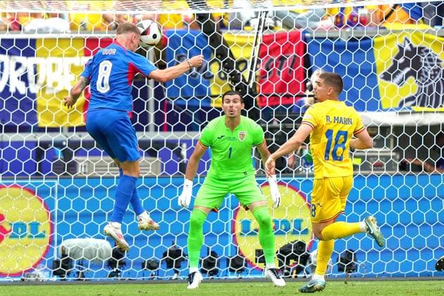 Sport Bilder des Tages Slovakia s Ondrej Duda scores goal 0-1 during the Euro 2024 soccer match between Slovakia and Romania at the Frankfurt Arena , Frankfurt , Germany - Wednesday 26 June 2024. - Soccer .  Copyright: xSpada LaPressex