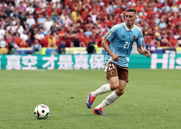 Belgium s Timothy Castagne pictured in action during a soccer game between Ukraine and Belgian national soccer team Red Devils, Wednesday 26 June 2024 in Stuttgart, Germany, the third match in the group stage of the UEFA EURO, EM, Europameisterschaft,Fussball 2024 European championships. BRUNOxFAHY  x95325459x