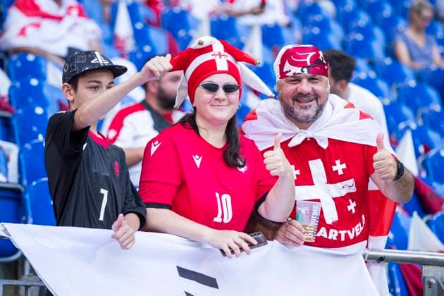 UEFA EURO 2024 Georgia Portugal 26 06 2024 Georgian fans UEFA EURO 2024 Georgia Portugal Arena AufSchalke, Gelsenkirchen, on 26 06 2024 Copyright: xBEAUTIFULxSPORTS Meuselx