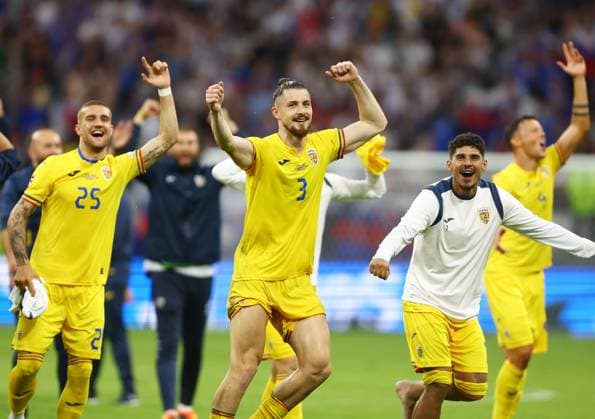 Radu Dragusin of Romania celebrates at full time Slovakia v Romania, UEFA European Championship, EM, Europameisterschaft 2024, Group E, Football, Frankfurt Arena, Frankfurt am Main, Germany - 26 Jun 2024 EDITORIAL USE ONLY No use with unauthorised audio, video, data, fixture lists, club league logos or live services. Online in-match use limited to 120 images, no video emulation. No use in betting, games or single club league player publications. Copyright: xKieranxMcManus Shutterstockx 14555603by