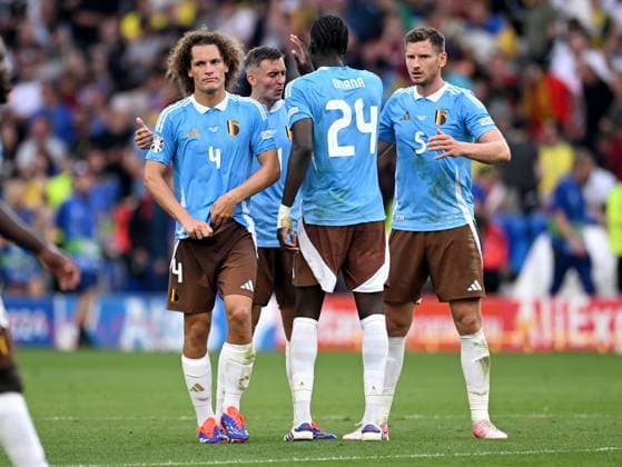 Soccer Euro 2024 Group E 26 06 2024 Ukraine Belgium Belgium disappointment after 0 0, Wout Faes , Timothy Castagne , Amadou Onana, Jan Vertonghen v li