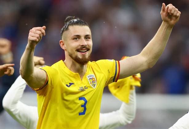 Radu Dragusin of Romania celebrates at full time Slovakia v Romania, UEFA European Championship, EM, Europameisterschaft 2024, Group E, Football, Frankfurt Arena, Frankfurt am Main, Germany - 26 Jun 2024 EDITORIAL USE ONLY No use with unauthorised audio, video, data, fixture lists, club league logos or live services. Online in-match use limited to 120 images, no video emulation. No use in betting, games or single club league player publications. Copyright: xKieranxMcManus Shutterstockx 14555603cl