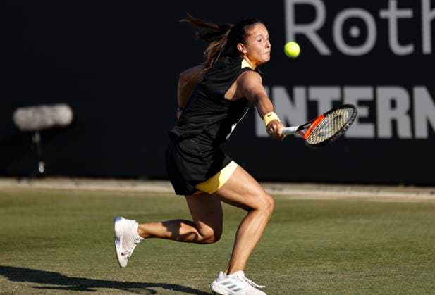 26th June 2024; Devonshire Park, Eastbourne, East Sussex, England: Rothesay International Eastbourne, Day 3, Daria Kasatkina plays a backhand against Yue Yua (CHN)  ActionPlus12660915 HongboxChen