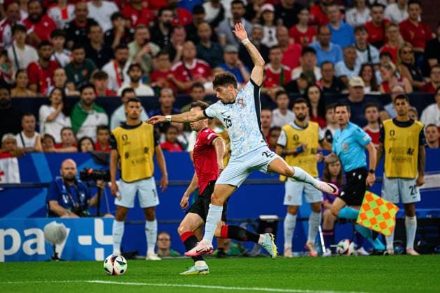 GELSENKIRCHEN, GERMANY - 26 JUNE, 2024: Otar Kakabadze, Pedro Neto, The football match of EURO 2024 Georgia vs Portugal at Gelsenkirchen Stadion  Copyright: xVITALIIxKLIUIEVx