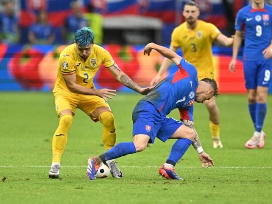 Andrei Raiu and Tomaö Suslov during the UEFA EURO 2024 football match between Slovakia and Romania at the Frankfurt Arena in Frankfurt, Wednesday, June 26, 2024 Frankfurt Copyright: xRazvanxPasarica SPORTxPICTURESx