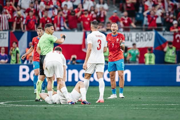 Soccer Men UEFA European Football Championship 2024 Group F Czech Republic vs Turkey 26 06 2024 Antonin Barak 7, Czech Republic sees yellow red card Berlin Olympiastadion Berlin Germany