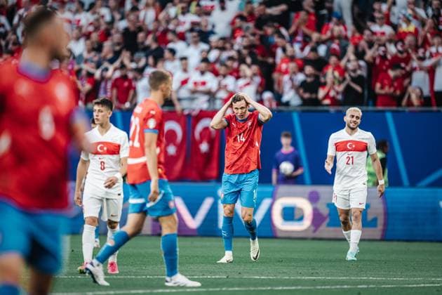 Soccer Mens UEFA European Football Championship 2024 Group F Czech Republic vs Turkey 26 06 2024 Lukas Provod 14, Czech Republic puts his hands over his head in disappointment Berlin Olympiastadion Berlin Germany