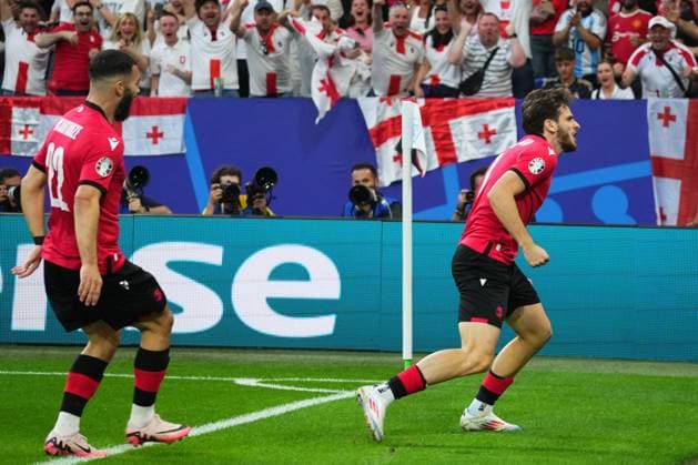 GER: Georgia v Portugal. UEFA EURO, EM, Europameisterschaft,Fussball 2024 Khvicha Kvaratskhelia of Georgia celebrates after scoring the opening goa during the UEFA Euro 2024 match between Georgia and Portugal, Group F, date 3, played at Veltins-Arena stadium on June 26, 2024 in Gelsenkirchen, Germany. kpng Copyright: xSergioxRuizx xPRESSINPHOTOx PS_240626_GEO-POR_1524