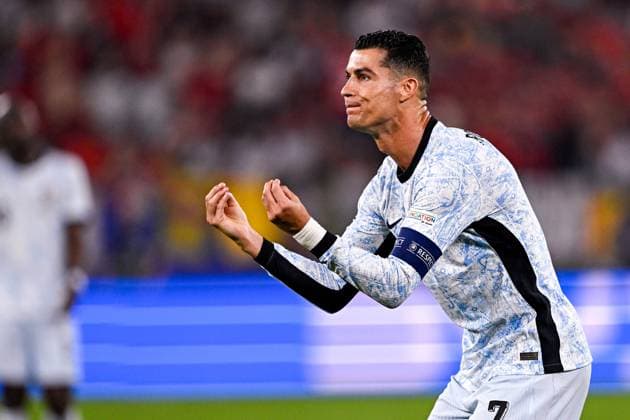 2024-06-26 Georgia v Portugal - Group F - UEFA EURO, EM, Europameisterschaft,Fussball 2024 GELSENKIRCHEN, GERMANY - JUNE 26: Cristiano Ronaldo of Portugal gestures and looks angry during the Group F - UEFA EURO 2024 match between Georgia and Portugal at Arena AufSchalke on June 26, 2024 in Gelsenkirchen, Germany. (Photo by Pablo Morano BSR Agency) Gelsenkirchen Germany Content not available for redistribution in The Netherlands directly or indirectly through any third parties. Copyright: xBSRxAgencyx