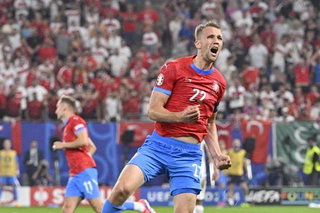 Czech Tomas Soucek celebrates goal during the Group F match of the European Football Championship: Turkey vs Czechia, in Hamburg, Germany, on June 26, 2024. (CTKxPhoto VitxSimanek) CTKPhotoP2024062609958  CTKPhotoP2024062609958