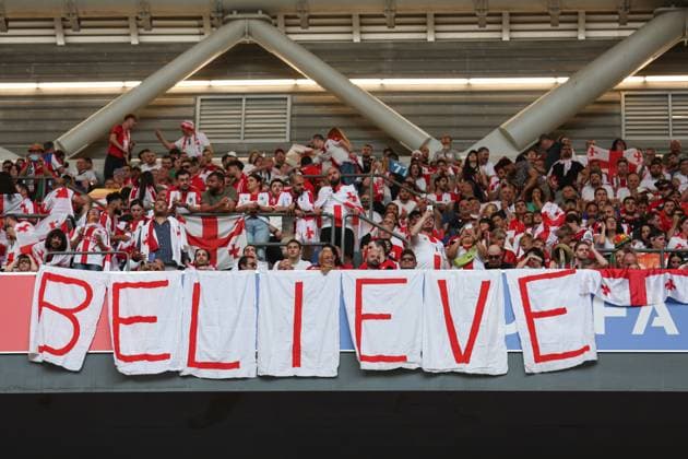 EM 2024 Georgia Portugal on 26 06 2024 in the Arena AufSchalke in Gelsenkirchen The fans from Georgia with a Believe banner MH