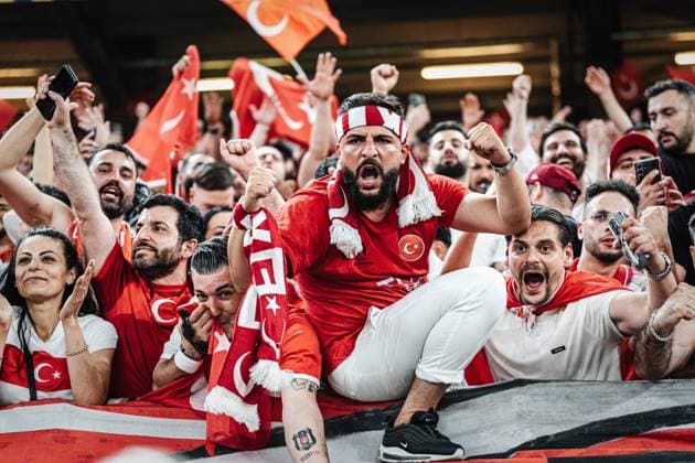 Soccer Men UEFA European Football Championship 2024 Group F Czech Republic vs Turkey 26 06 2024 Fans for Turkey cheer after victory Berlin Olympiastadion Berlin Germany