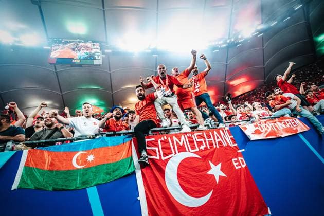 Soccer Men UEFA European Football Championship 2024 Group F Czech Republic vs Turkey 26 06 2024 Fans of Turkey celebrate the victory Berlin Olympiastadion Berlin Germany
