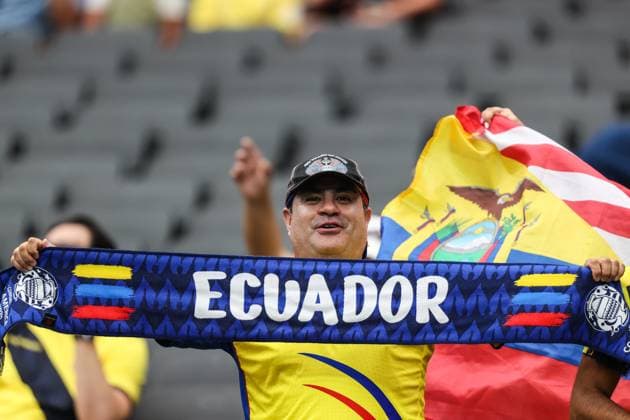 June 26, 2024: An Ecuador fan hold up flags inside Allegiant Stadium prior to the start of the CONMEBOL Copa America Group B Stage match between Ecuador and Jamaica on June 26, 2024 in Las Vegas, NV. CSM. Las Vegas United States of America - ZUMAc04_ 20240626_zma_c04_008 Copyright: xChristopherxTrimx