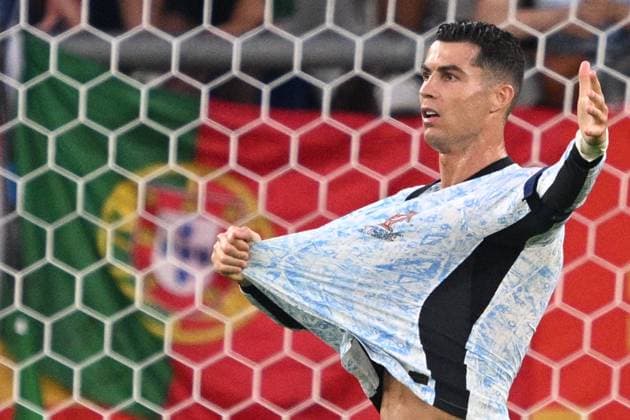 Germany Soccer Euro 2024 Georgia - Portugal 8716979 26.06.2024 Portugal s Cristiano Ronaldo reacts during the UEFA EURO, EM, Europameisterschaft,Fussball 2024 Group F soccer match between Georgia and Portugal at the Veltins-Arena in Gelsenkirchen, Germany. Alexey Filippov Sputnik Gelsenkirchen Germany  Copyright: xAlexeyxFilippovx