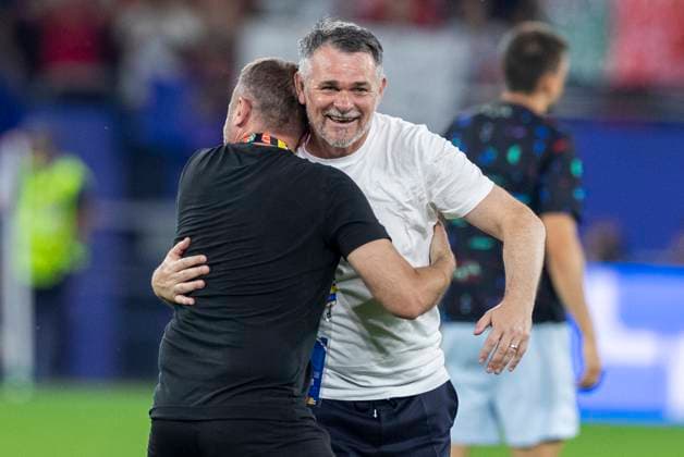 UEFA EURO 2024 Georgia Portugal 26 06 2024 Willy Sagnol Georgia, head coach celebrates victory UEFA EURO 2024 Georgia Portugal Arena AufSchalke, Gelsenkirchen, on 26 06 2024 Copyright: xBEAUTIFULxSPORTS Meuselx
