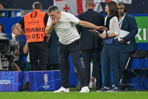 European Championship 2024 Georgia Portugal on 26 06 2024 in the Veltins Arena in Gelsenkirchen Coach Willy Sagnol of Georgia MT