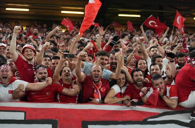 Turkiye s supporters during UEFA EURO, EM, Europameisterschaft,Fussball 2024 Group F football match between Turkiye and Czechia at Volksparkstadion in Hamburg, Germany, on 26 June, 2024. (Mehmet Sirin Toplaoglu - Depo Photos) 18364707
