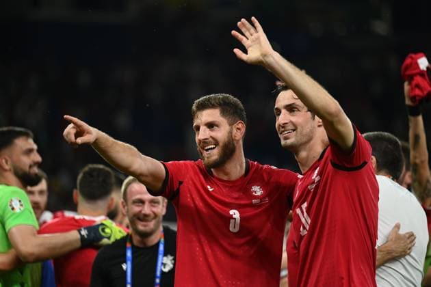 Lasha Dvali (Georgia)Giorgi Gvelesiani (Georgia) during the UEFA EURO, EM, Europameisterschaft,Fussball Germany 2024 match between Georgia 2-0 Portugal at Arena AufSchalke on June 26, 2024 in Gelsenkirchen, Germany. Noxthirdxpartyxsales  (257799056)