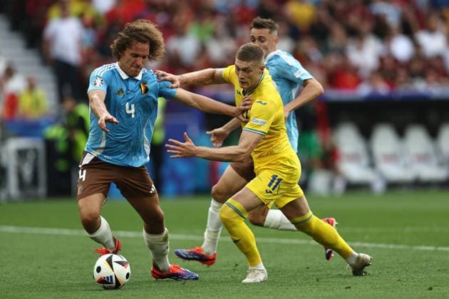 Wout Faes (Belgium)Artem Dovbyk (Ukraine) during the UEFA EURO, EM, Europameisterschaft,Fussball Germany 2024 match between Ukraine 0-0 Belgium at Stuttgart Arena on June 26, 2024 in Stuttgart, Germany. Noxthirdxpartyxsales  (257799947)
