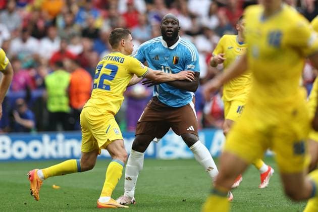 Romelu Lukaku (Belgium)Mykola Matviyenko (Ukraine) during the UEFA EURO, EM, Europameisterschaft,Fussball Germany 2024 match between Ukraine 0-0 Belgium at Stuttgart Arena on June 26, 2024 in Stuttgart, Germany. Noxthirdxpartyxsales  (257800029)