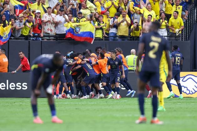 June 26, 2024, Las Vegas, Nevada, UNITED STATES: Players of Ecuador during a match against Jamaica in Group B of the Copa America at the .Allegiant Stadium in Las Vegas in the United States this Wednesday, June 26, 2024 Las Vegas UNITED STATES - ZUMAv122 20240626_aap_v122_095 Copyright: xWilliamxVolcovx