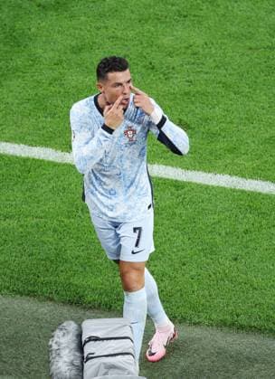 (240627) -- GELSENKIRCHEN, June 27, 2024 -- Cristiano Ronaldo of Portugal reacts during the UEFA EURO, EM, Europameisterschaft,Fussball 2024 Group F match between Portugal and Georgia in Gelsenkirchen, Germany on June 26, 2024. ) (SP)GERMANY-GELSENKIRCHEN-FOOTBALL-EURO 2024-PORTUGAL VS GEORGIA BaixXuefei 