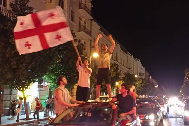 EURO 2024, Georgia - Portugal, Georgian fans celebrate victory in Tbilisi