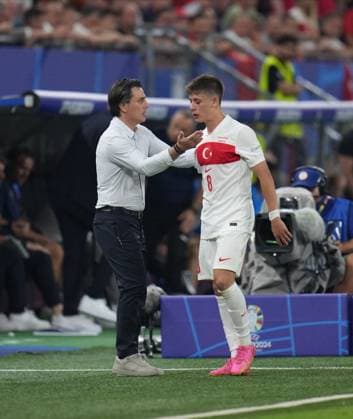 Euro 2024 - Turkey v Czechia Turkiye s trainer Vincenzo Montella and Arda Guler during UEFA EURO, EM, Europameisterschaft,Fussball 2024 Group F football match between Turkiye and Czechia at Volksparkstadion in Hamburg, Germany, on 26 June, 2024. Photo by Mehmet Sirin Toplaoglu Depo Photos ABACAPRESS.COM Hamburg Germany  Copyright: xDepoxPhotos ABACAx