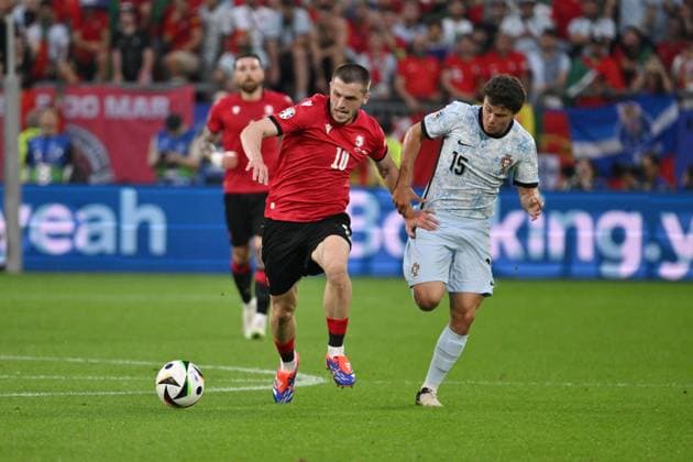 Giorgi Chakvetadze Georgia , Joao Neves Portugal , v li 26 06 2024, European Football Championship 2024, Preliminary round, Matchday 3 Georgia Portugal 2 0 Gelsenkirchen Veltins Arena Nordrhein Westfalen Germany Team2