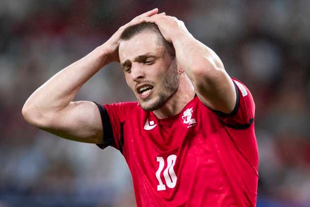 UEFA EURO 2024 Georgia Portugal 26 06 2024 Giorgi Chakvetadze Georgia, 10 grapples with a missed opportunity UEFA EURO 2024 Georgia Portugal Arena AufSchalke, Gelsenkirchen, on 26 06 2024 Copyright: xBEAUTIFULxSPORTS Meuselx