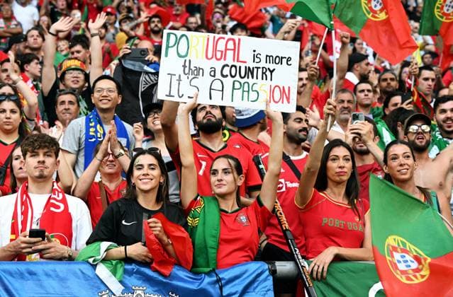 Football, European Championship, EURO 2024, Group F, Veltins Arena Gelsenkirchen Georgia Portugal 2 0 Fans Portugal Fan, Fans, Fan culture, Enthusiasm